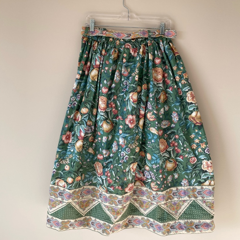 Green Floral A-Line Midi Skirt by
